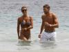 HAPPY: Steven and Alex Gerrard show off their beach bods on holiday in Ibiza