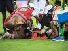 Burkina Faso goalkeeper Herve Koffi was taken off on a stretcher Credit: AFP